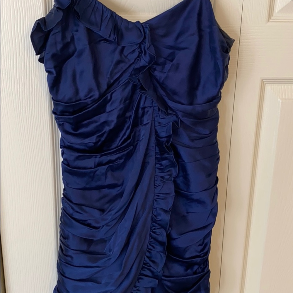 Navy Silk Betsey Johnson rouched cocktail dress